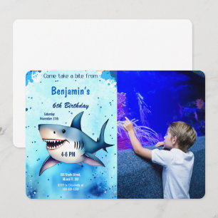 6e verjaardag haai foto kaart
