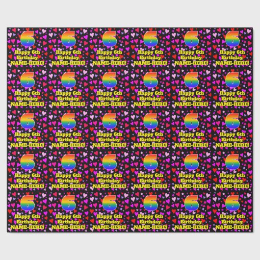 6e verjaardag: Het liefhebbende Kunstpatroon, Rege Cadeaupapier (Zoom)