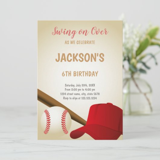 6e verjaardag honkbal uitnodiging (Staand voorkant)