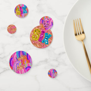 6e verjaardag Hot Pink Regenboog Lovertjes Meisje Confetti