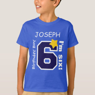 6e verjaardag Jongen BLUE Eénjarig Eigen naam A06A T-shirt