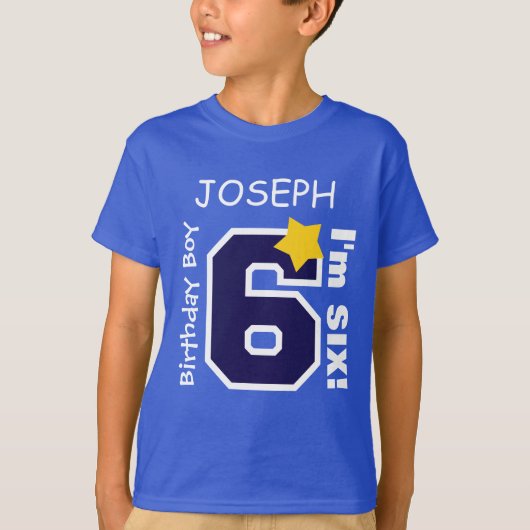 6e verjaardag Jongen BLUE Eénjarig Eigen naam A06A T-shirt (Voorkant)