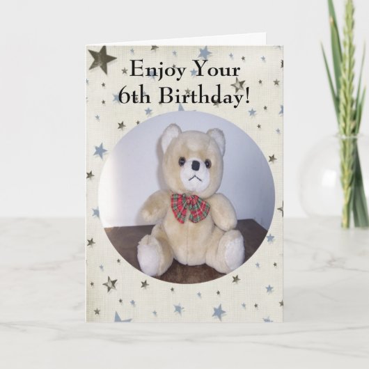 6e Verjaardag Kaart Teddy Bear Design (Voorkant)