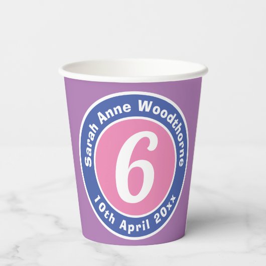 6e verjaardag kind feest papieren bekers (Achterkant)