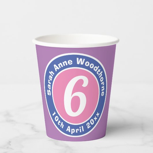 6e verjaardag kind feest papieren bekers (Voorkant)