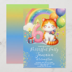 6e Verjaardag Kitten Regenboog Feestje Kaart