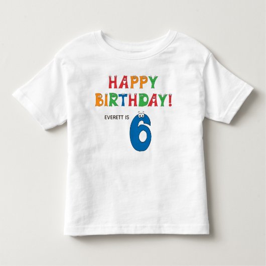 6e verjaardag Kleurrijk alfabet met voornaam Kinder Shirts (Voorkant)