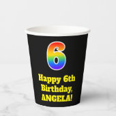 6e verjaardag: Kleurrijk, Leuk, Opwindend, Regenbo Papieren Bekers (Voorkant)