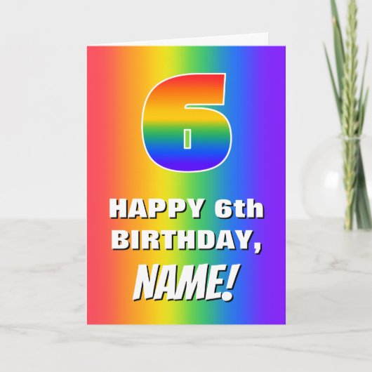 6e verjaardag: kleurrijk, vun regenboogpatroon # 6 kaart (Voorkant)