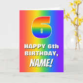 6e verjaardag: kleurrijk, vun regenboogpatroon # 6 kaart (Gele Bloem)