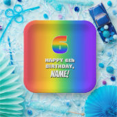 6e verjaardag: kleurrijk, vun regenboogpatroon # 6 papieren bordje (Feest)