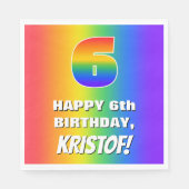 6e verjaardag: kleurrijk, vun regenboogpatroon # 6 servet (Voorkant)
