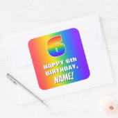 6e verjaardag: kleurrijk, vun regenboogpatroon # 6 vierkante sticker (Envelop)
