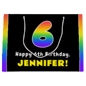 6e verjaardag: kleurrijke regenboog # 6, aangepast groot cadeauzakje (Voorkant)