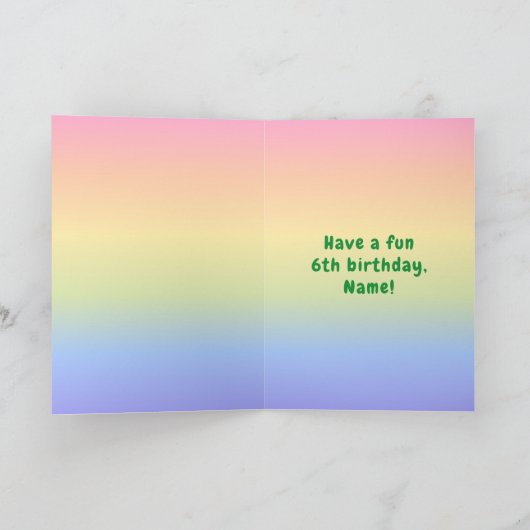 6e verjaardag: kleurrijke regenboog # 6, aangepast kaart (Binnen)