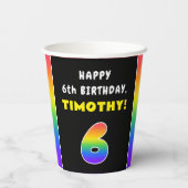 6e verjaardag: kleurrijke regenboog # 6, aangepast papieren bekers (Achterkant)