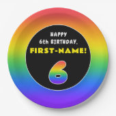 6e verjaardag: kleurrijke regenboog # 6, aangepast papieren bordje (Voorkant)