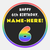 6e verjaardag: kleurrijke regenboog # 6, aangepast ronde sticker (Voorkant)