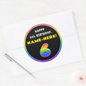 6e verjaardag: kleurrijke regenboog # 6, aangepast ronde sticker (Envelop)