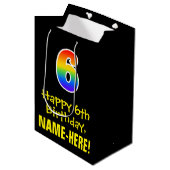 6e verjaardag: Leuk, Vet, Kleurrijk, Regenboog "6" Medium Cadeauzakje (Voorkant Gekanteld)