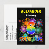 6e verjaardag - Leuk vuurwerk, regenbooglook "6" Briefkaart (Voorkant / Achterkant)