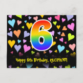 6e verjaardag: leuke hartenpatroon, regenboog 6 briefkaart (Voorkant)
