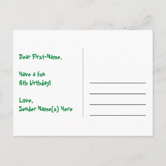 6e verjaardag – Leuke vuurwerkpatroon + Regenboog  Briefkaart (Achterkant)