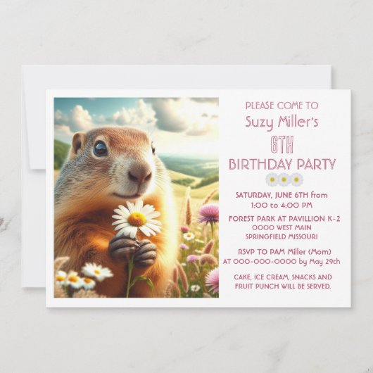 6e verjaardag meisje dier en Daisy Kaart (Voorkant)