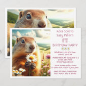 6e verjaardag meisje dier en Daisy Kaart (Voorkant / Achterkant)