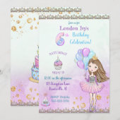 6e verjaardag meisje prinses cupcake ballonnen kaart (Voorkant / Achterkant)