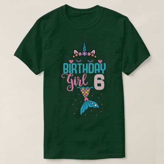 6e verjaardag meisje Unicorn Mermaid Tail 6 jaar o T-shirt (Design voorkant)