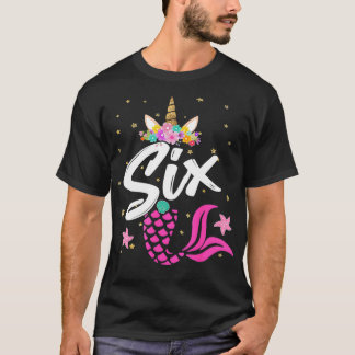 6e verjaardag meisje Unicorn Mermaid Tail 6 jaar o T-shirt