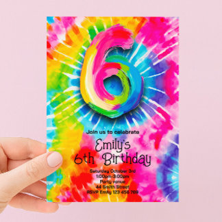 6e Verjaardag met Tie Dye Kaart