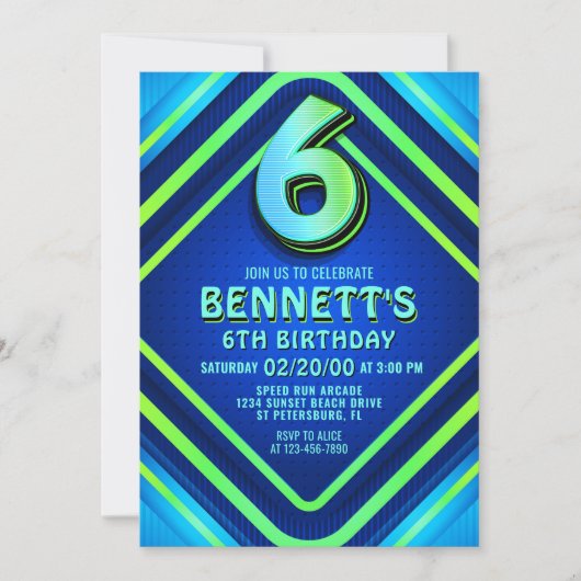 6e verjaardag Neon uitnodiging (Voorkant)