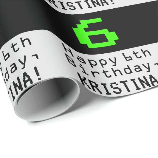 6e verjaardag - Nerdy / Geeky stijl "6" en naam Cadeaupapier (Rol Hoek)