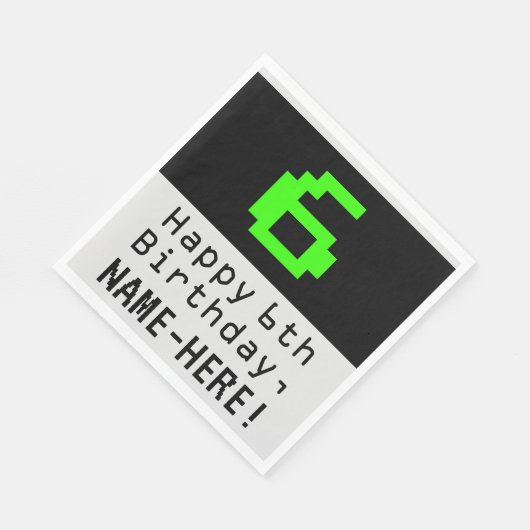 6e verjaardag - Nerdy / Geeky Style "6" en naam Servet (Hoek)