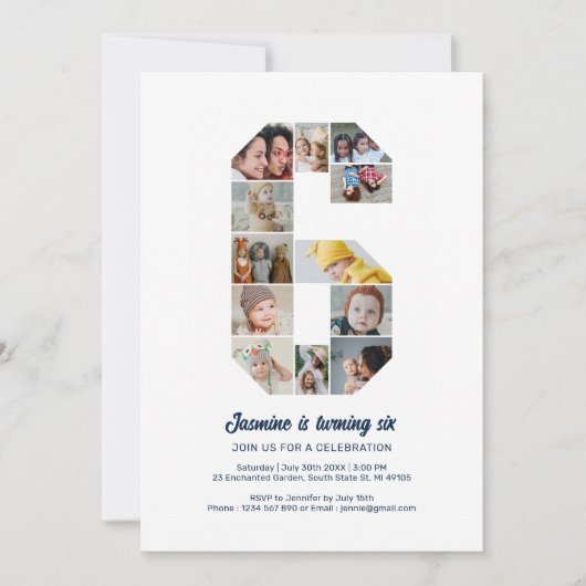 6e verjaardag nummer 6 aangepaste foto collage kaart (Voorkant)