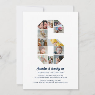 6e verjaardag nummer 6 aangepaste foto collage kaart