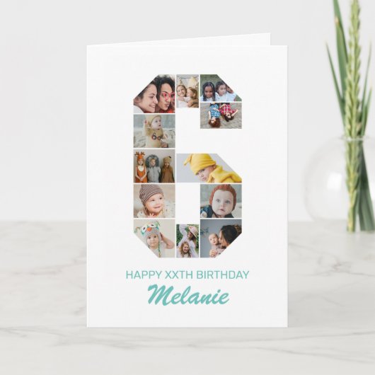 6e verjaardag nummer 6 fotocollage gepersonaliseer kaart (Voorkant)