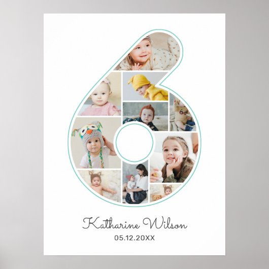 6e Verjaardag Nummer 6 Fotocollage Kinder kinderka Poster (Voorkant)