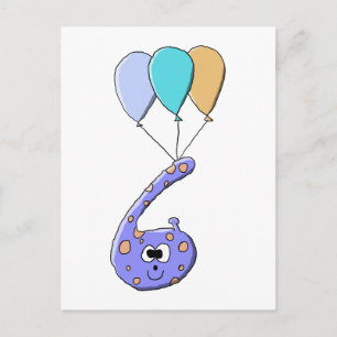 6e verjaardag, Paarse geboortedag-Cartoon. Briefkaart