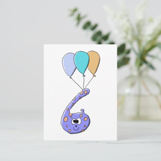6e verjaardag, Paarse verjaardag Monster Cartoon. Briefkaart (Staand voorkant)