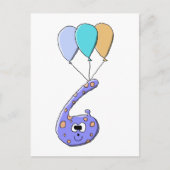 6e verjaardag, Paarse verjaardag Monster Cartoon. Briefkaart (Voorkant)
