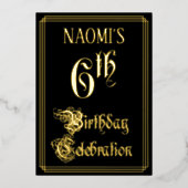 6e verjaardag Partij - Fancy Manuscript & de Naam  Folie Uitnodiging (Voorkant)