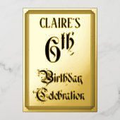 6e verjaardag Partij - Legant Manuscript + de Naam Folie Uitnodiging (Voorkant)