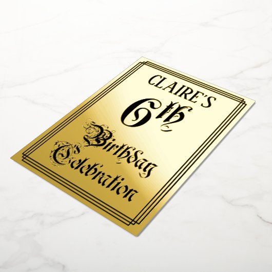 6e verjaardag Partij - Legant Manuscript + de Naam Folie Uitnodiging (Gedraaid)