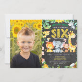 6e Verjaardag Party Zoo Oerwoud Animals Boy Foto Kaart (Voorkant)