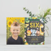 6e Verjaardag Party Zoo Oerwoud Animals Boy Foto Kaart (Staand voorkant)