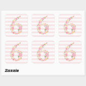 6e verjaardag Pink Stripes & Waterverf Floral SIX Vierkante Sticker (Vel)