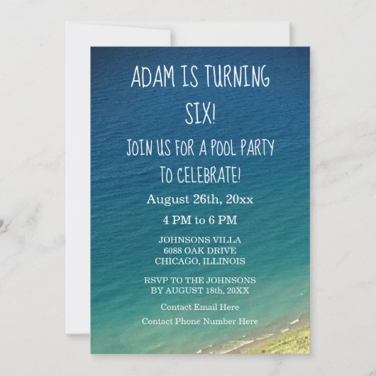 6e Verjaardag Pool Party Blue Water Seashore Beach Kaart (Voorkant)